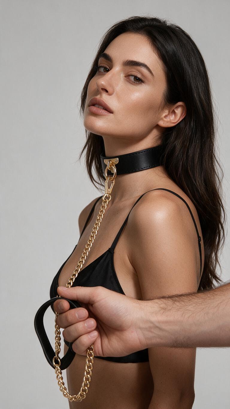 Choker z łańcuchem i uchwytem czarno-złoty Villanza