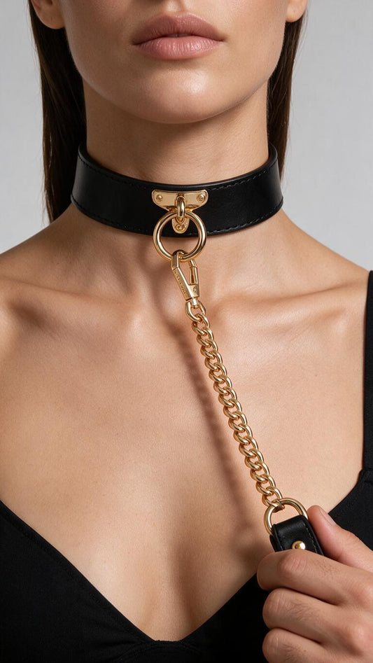 Choker z łańcuchem i uchwytem czarno-złoty Villanza
