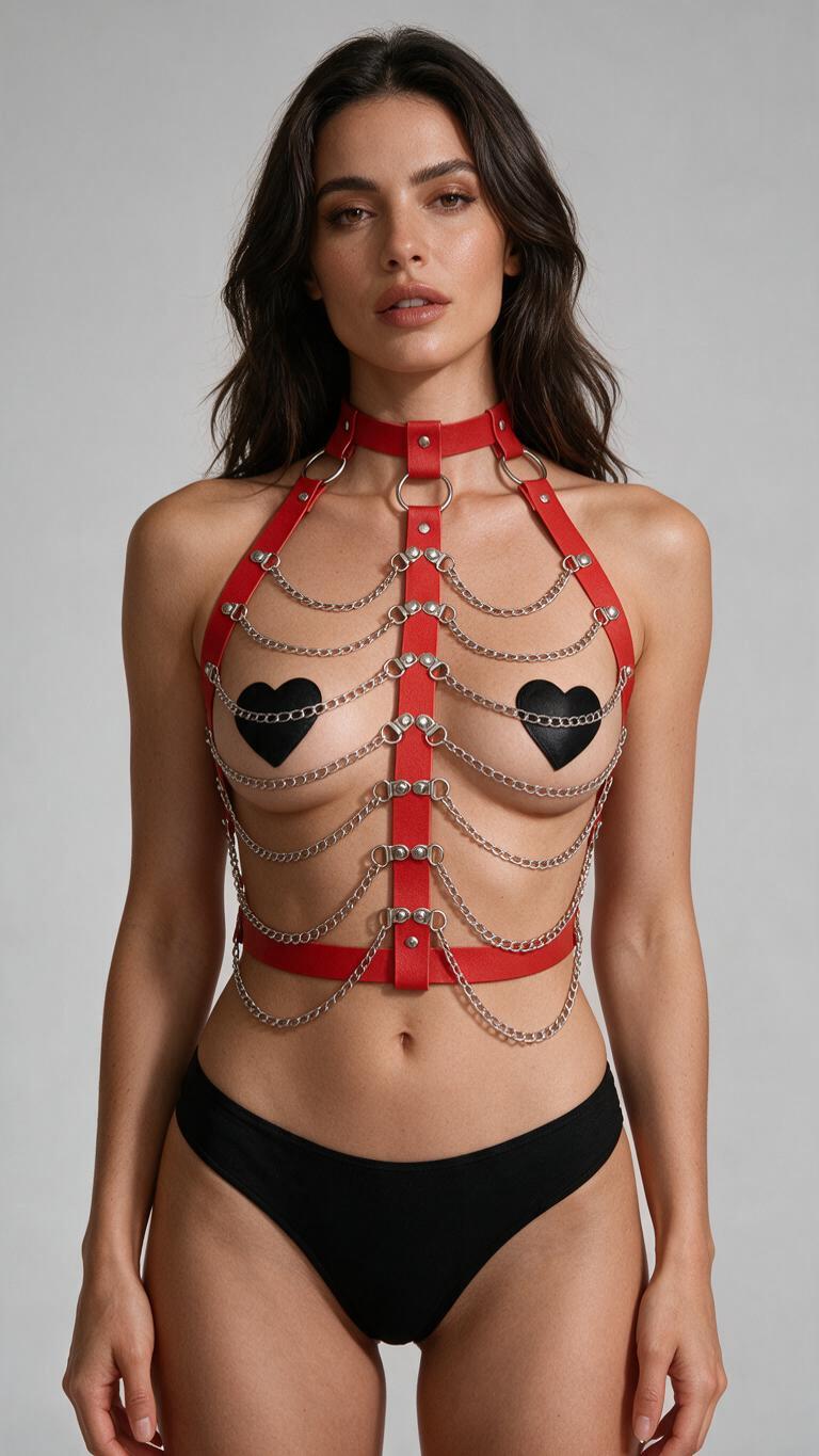 Harness damski z łańcuszkami czerwony Miraluxe