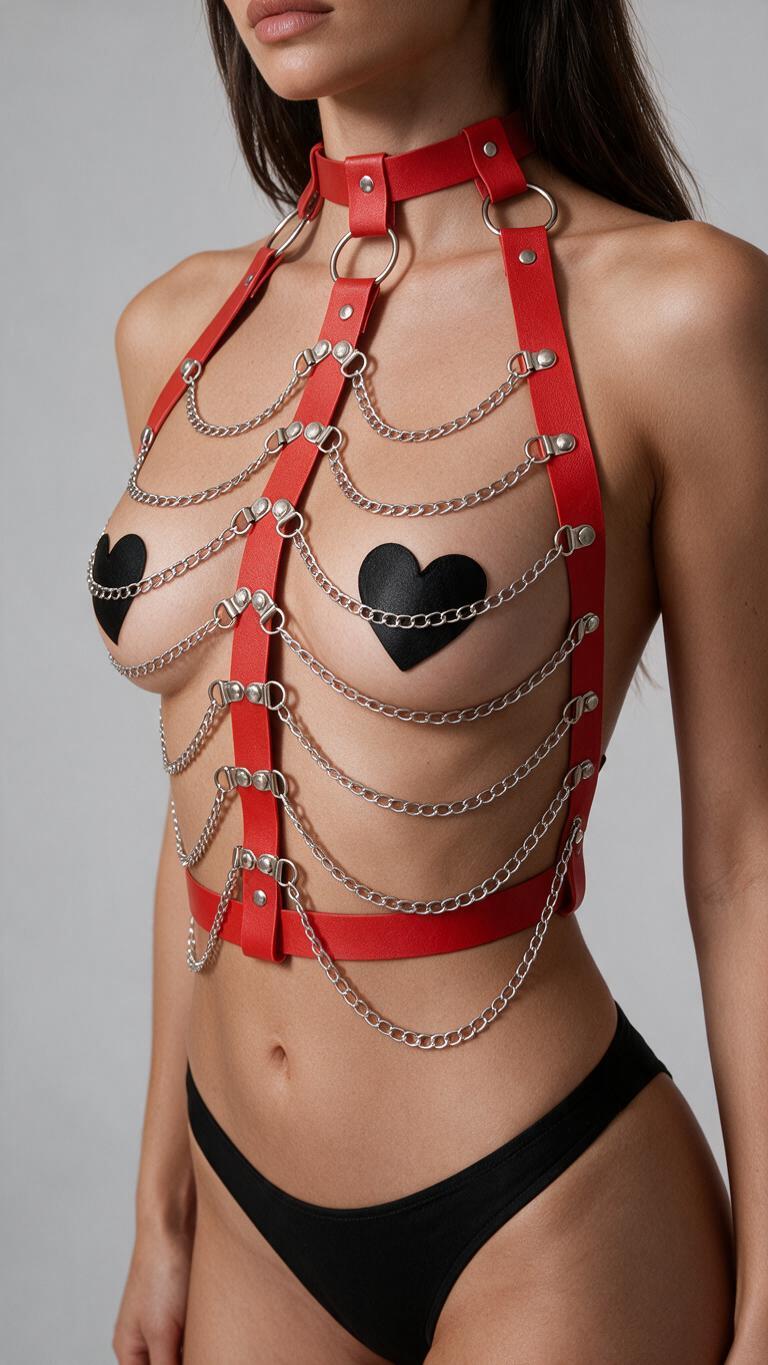 Harness damski z łańcuszkami czerwony Miraluxe