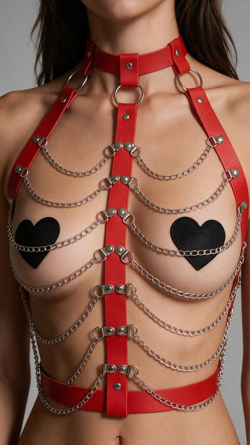 Harness damski z łańcuszkami czerwony Miraluxe