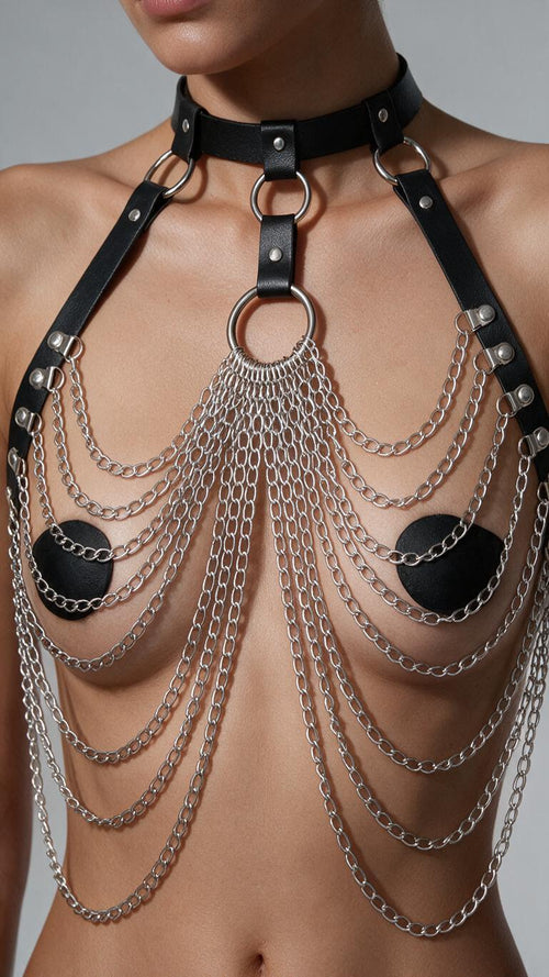 Harness damski z łańcuszkami czarny Miraluxe