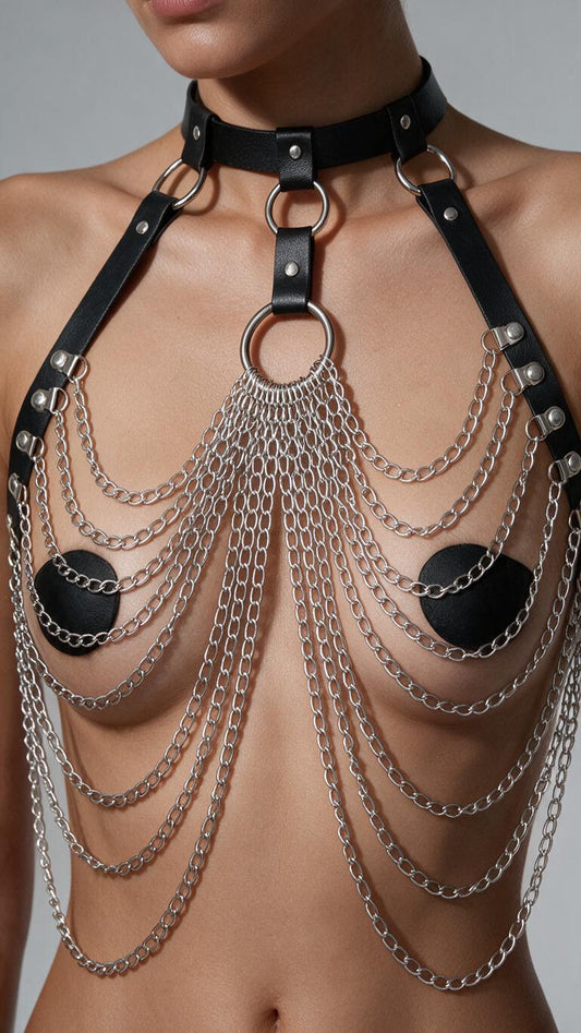 Harness damski z łańcuszkami czarny Miraluxe